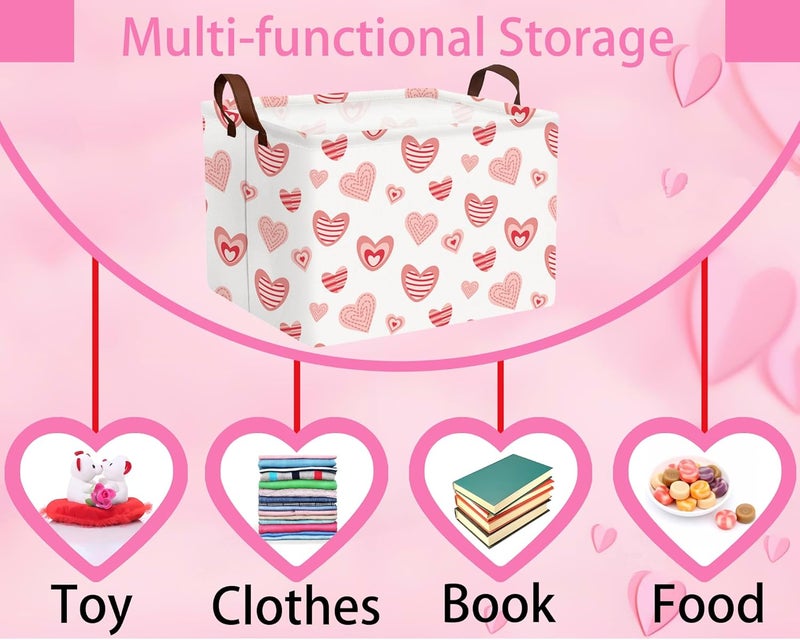 BOOHIT Valentines Day Basket Large Foldable Heart Shaped Storage Box for Gifts Kids Empty Storage Bins Rectangular Toy Organizer Decor (Pink Fingerprint Love) - Image 4